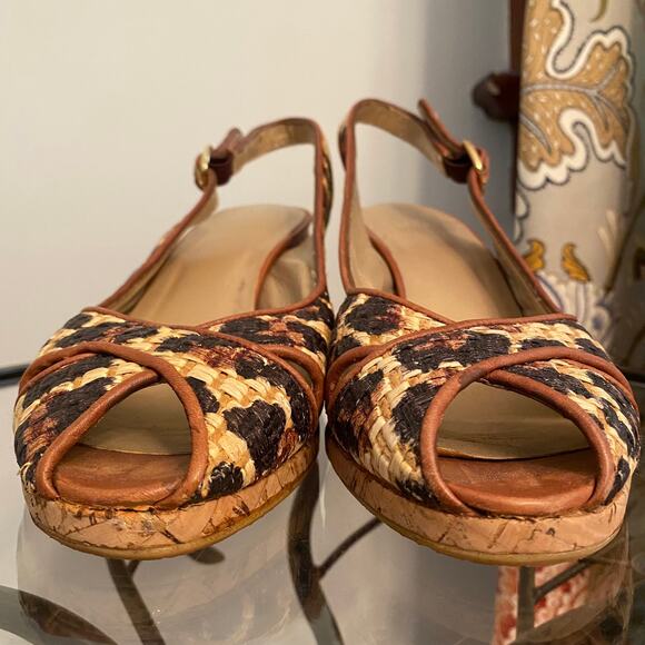 Stuart Weitzman animal print peep toe cork wedge shoes - Picture 4 of 14